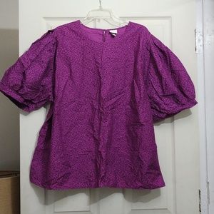 A new day purple leaf print puff sleeve top size 4X